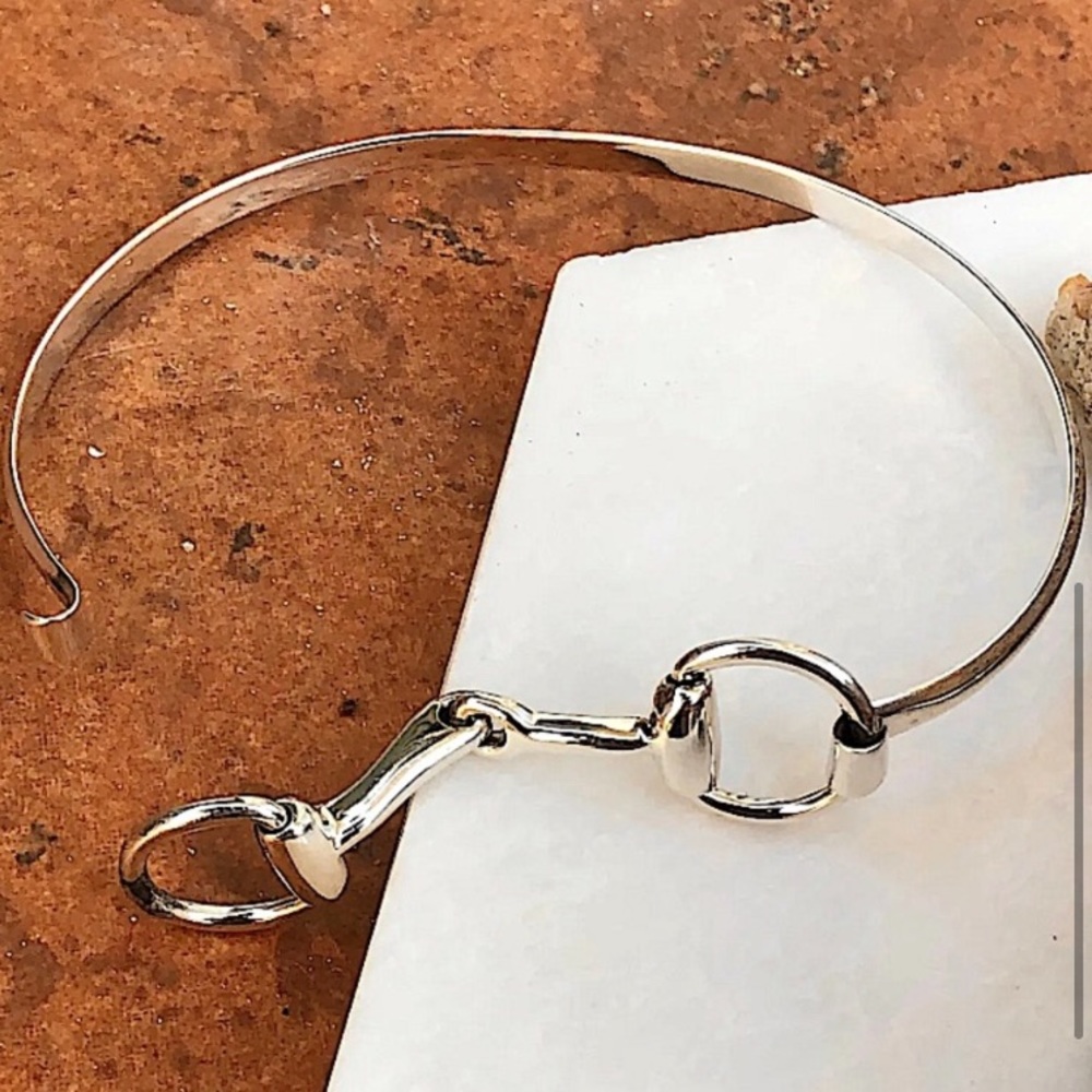 Sterling Silver Horse Bit Design Bangle Bracelet - Picture 10 of 13